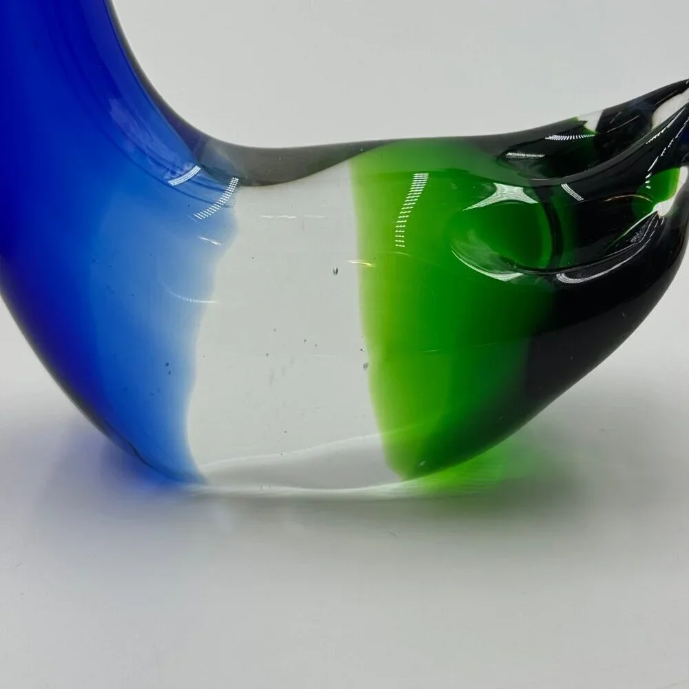 Vintage Blue Green Art Glass Long Neck Swan Figurine 13
